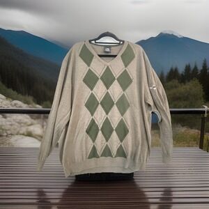 Ahead Sweater Mens 2XL Brown Green Argyle Wool Blend Golf USGA Pullover